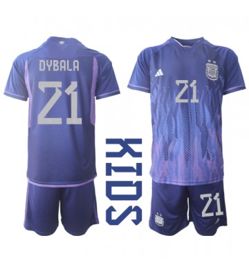 Argentina Paulo Dybala #21 babykläder Bortatröja barn VM 2022 Korta ärmar (+ Korta byxor)